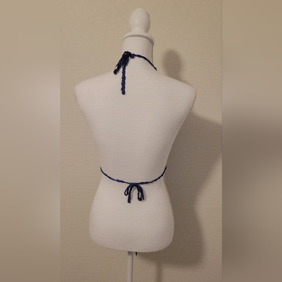 Vibrant Blue Beaded Fringe Halter Top – Festival, Boho, & Party Style - Picture 2 of 4